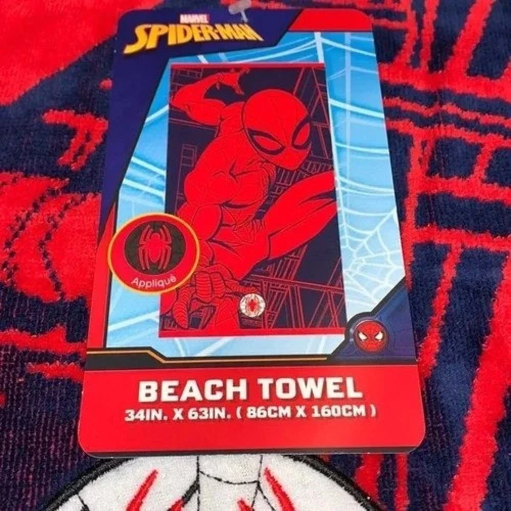 Marvel Spider-Man Beach Towel Kids 34x63 Red New Embroidered Applique‎ Cotton